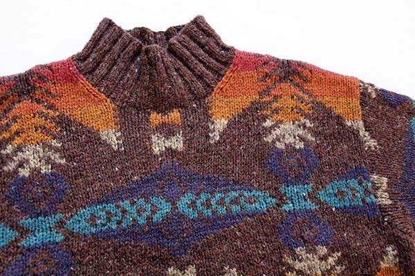 00s LAUREN ラルフローレン ネイティブ柄 ハイネック ウール ハンド