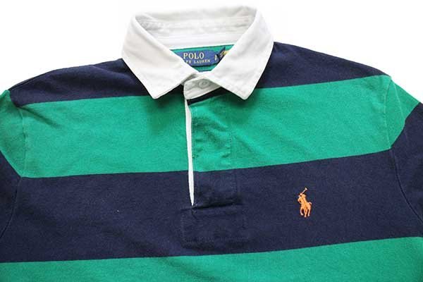 ポロ ラルフローレン 太ボーダー コットン ラガーシャツ 緑×紺 S