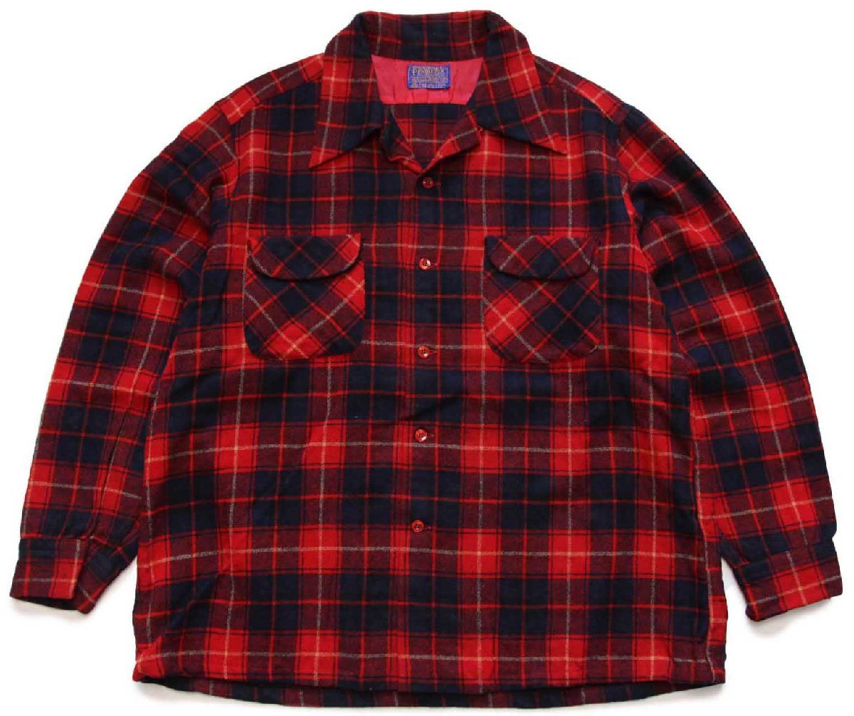 70s USA製 PENDLETONペンドルトン タータンチェック オープンカラー