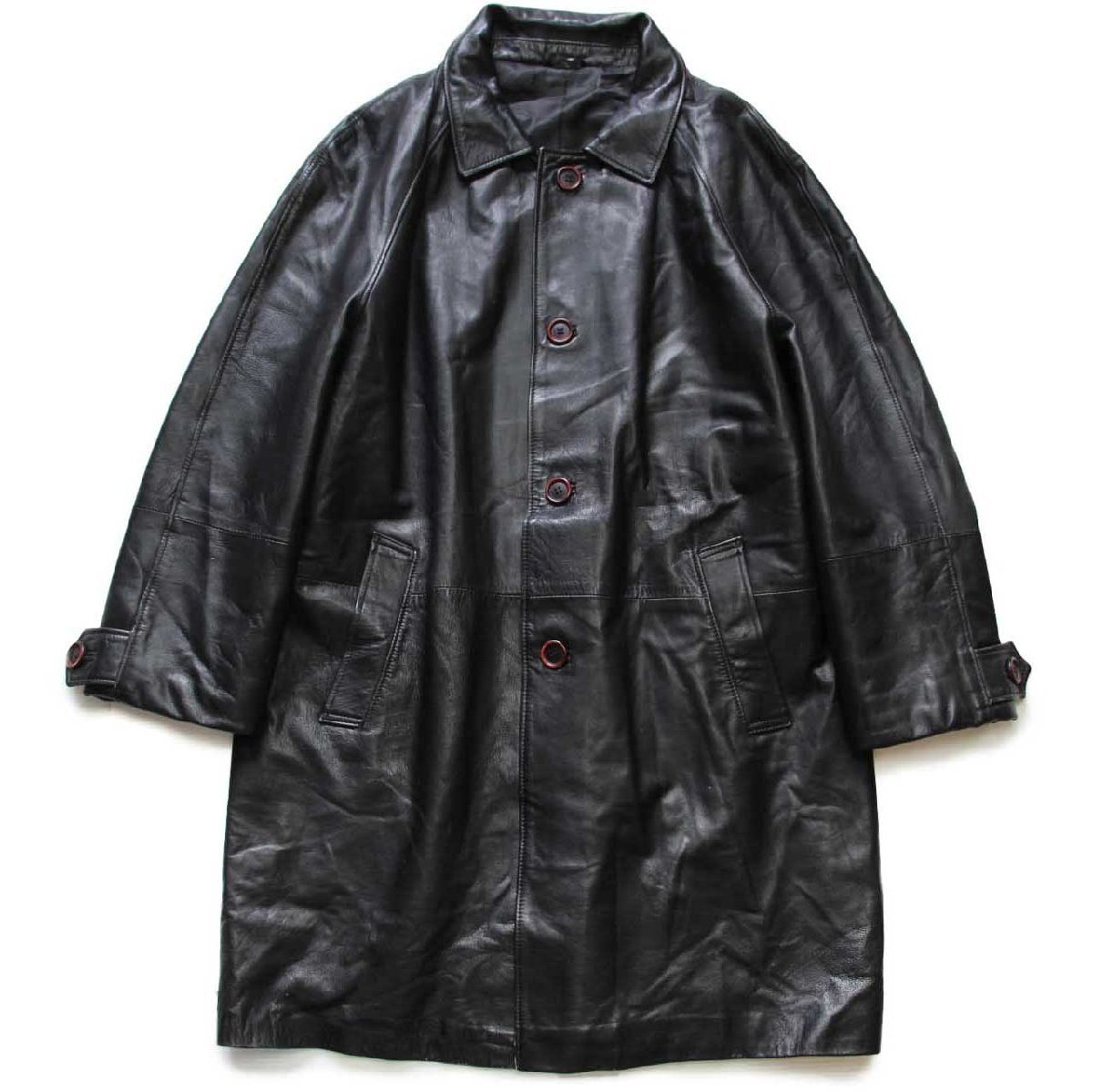 90s イタリア製 WAKE ラムレザー ステンカラーコート 黒 XL
