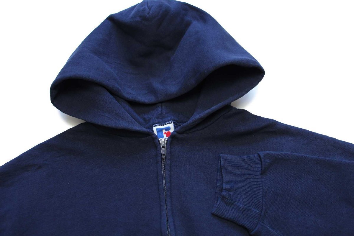90s USA製 RUSSELLラッセル 無地 スウェット ジップパーカー 紺 XXL