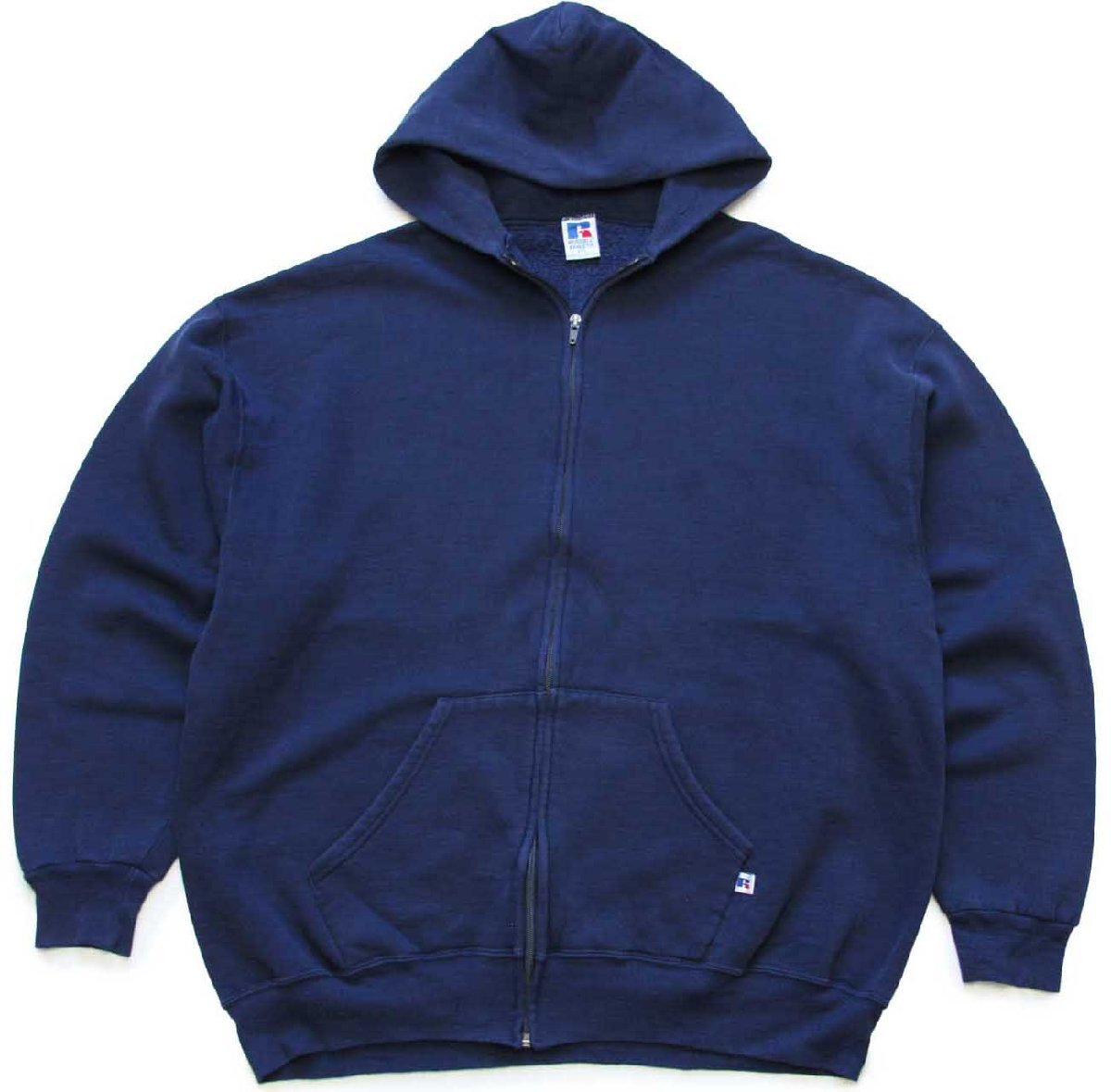 90s USA製 RUSSELLラッセル 無地 スウェット ジップパーカー 紺 XXL