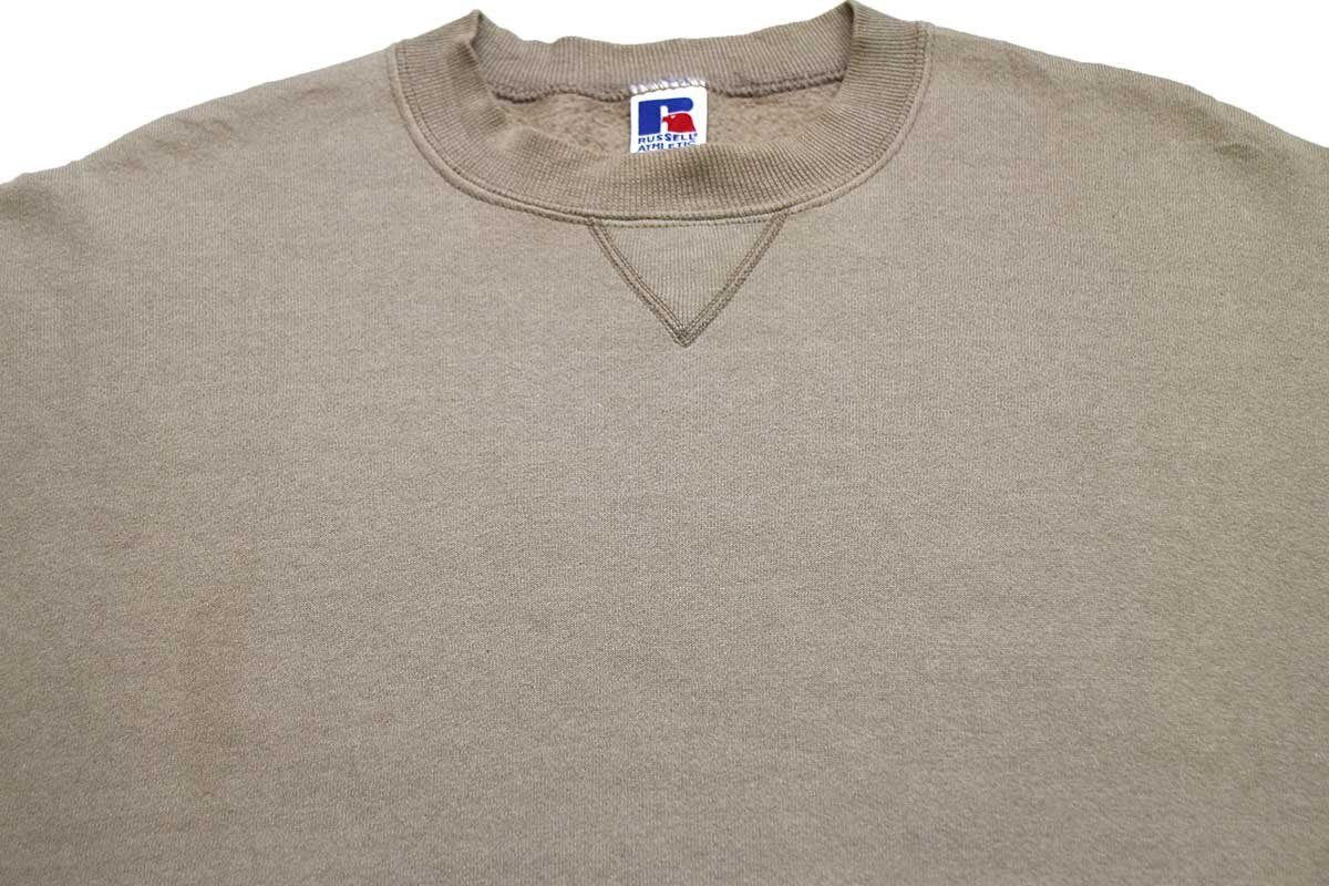 90s USA製 RUSSELLラッセル 無地 前V スウェット ベージュ L☆ブランク