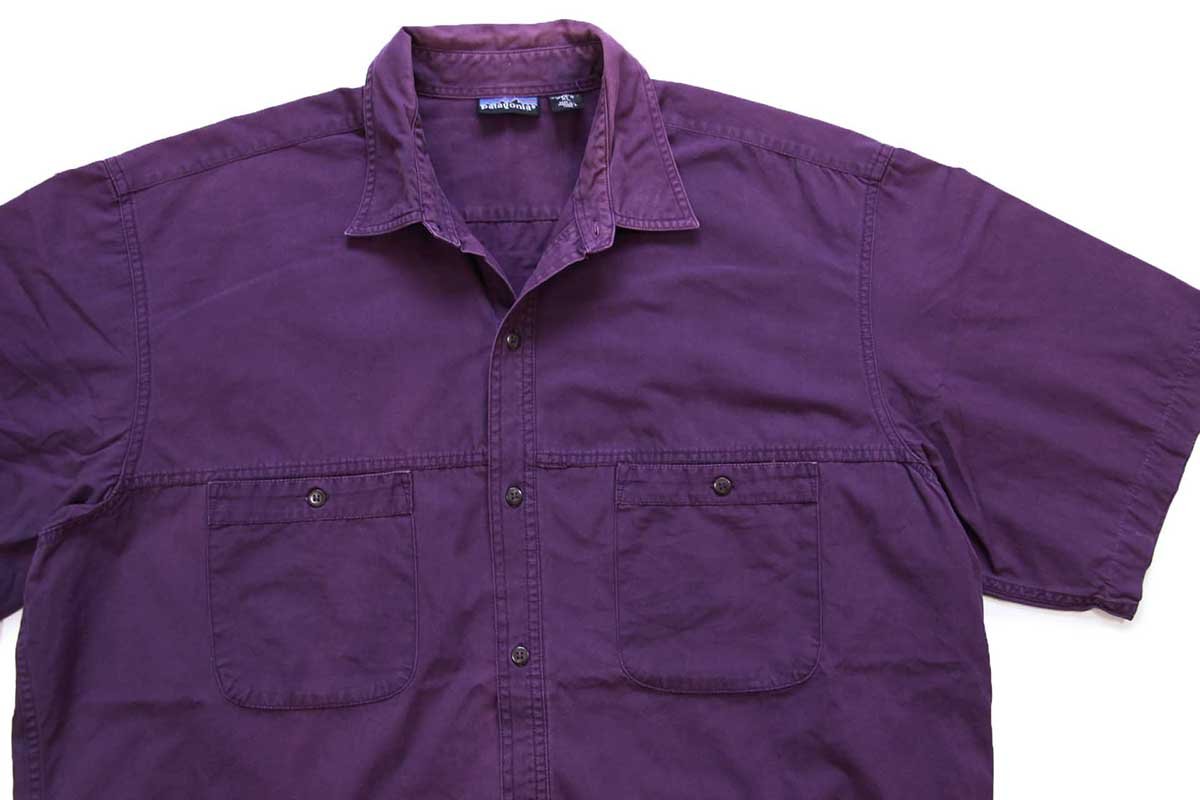 90s patagoniaパタゴニア 無地 半袖 コットンシャツ 紫 XL - Sixpacjoe