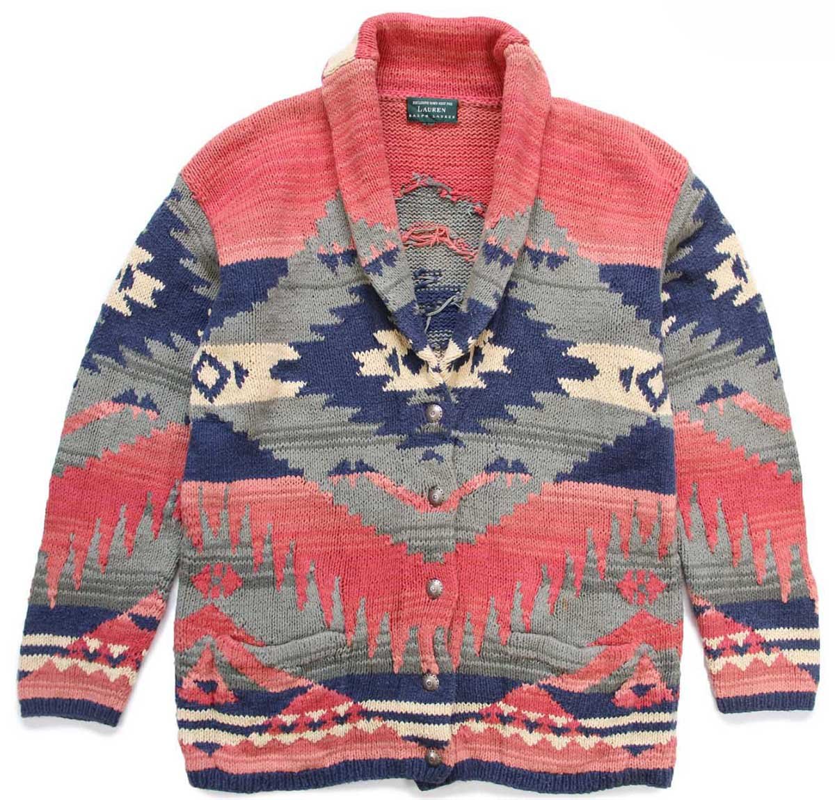 00s LAUREN ラルフローレン ネイティブ柄 ショールカラー コンチョ