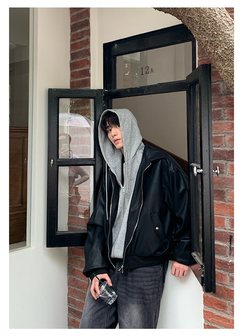 重ね着風レザージャケット – 韓国メンズファッション通販 - ORUN -