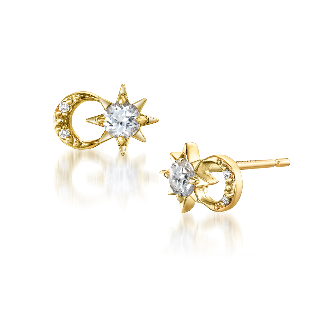 CROSSING STAR & MOON PIERCED EARRINGS(2JP0857)K10 ピアス｜スター