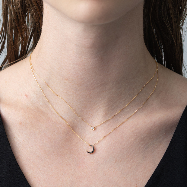 MOON SETTING DIAMOND NECKLACE 0.04ct(2ZN1605)K18 ネックレス