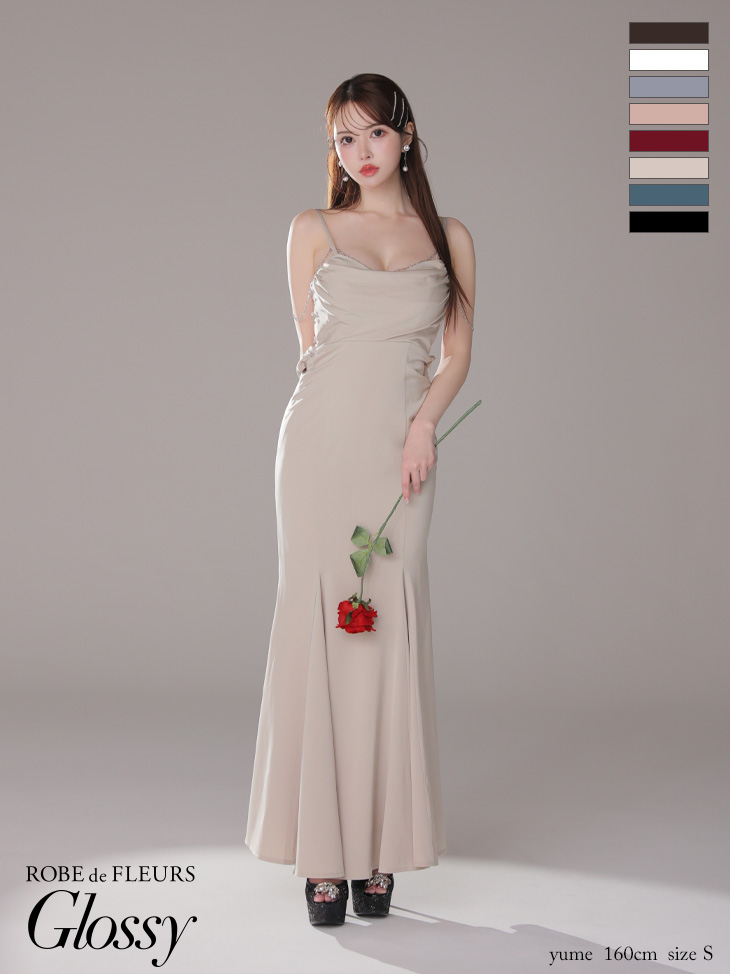 XSサイズあり【Glossy/グロッシー】サテン/ バストビジュー/ ロング