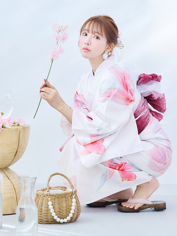 即日発送】ニュアンスピンク金魚浴衣【浴衣3点セット 浴衣/帯/下駄