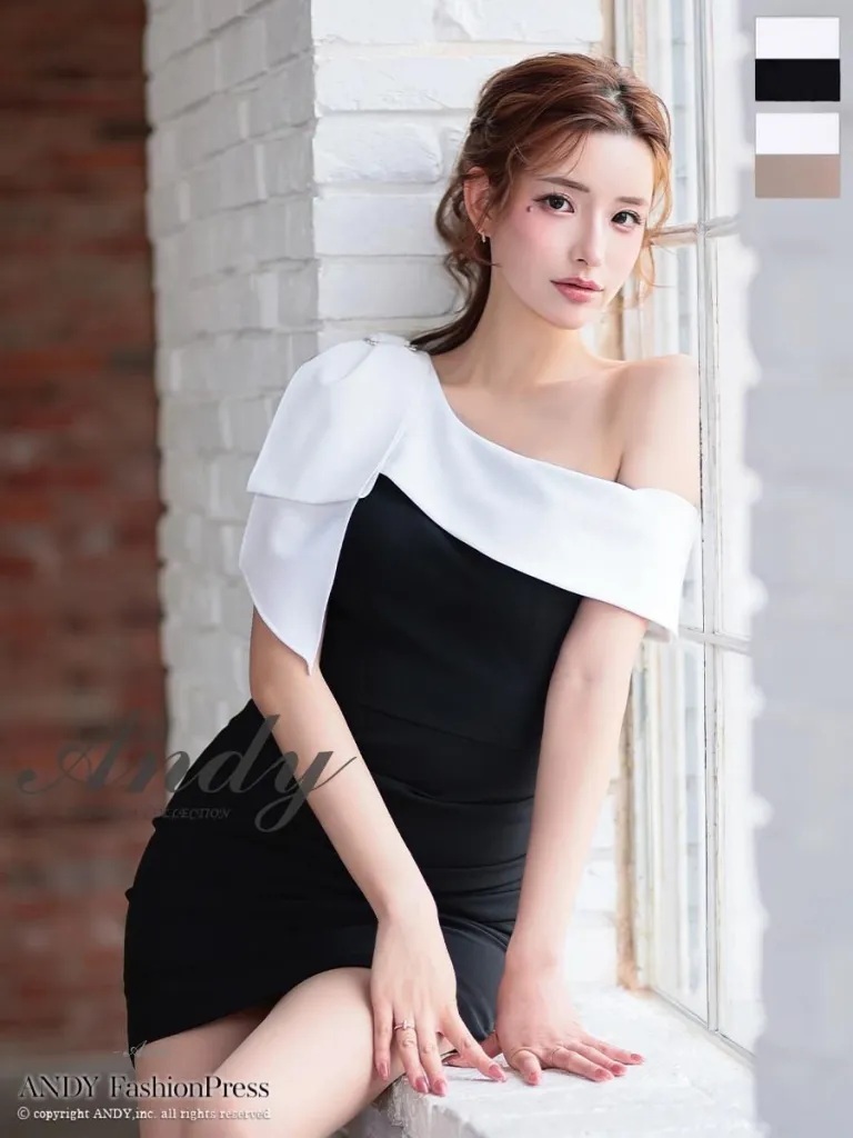 ANDY/アンディ】 バイカラー/ ワンショル/ リボン/ シンプル/ タイト