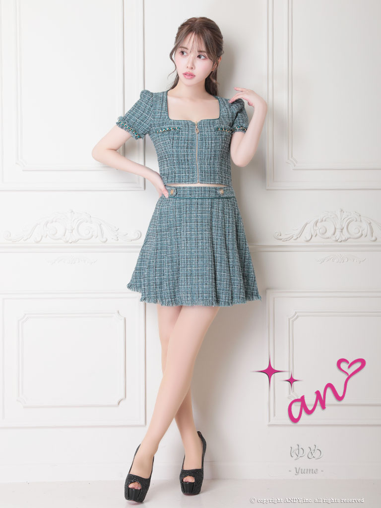 XSサイズあり【an /アン】セットアップ/ フロントジッパー/ ツイード