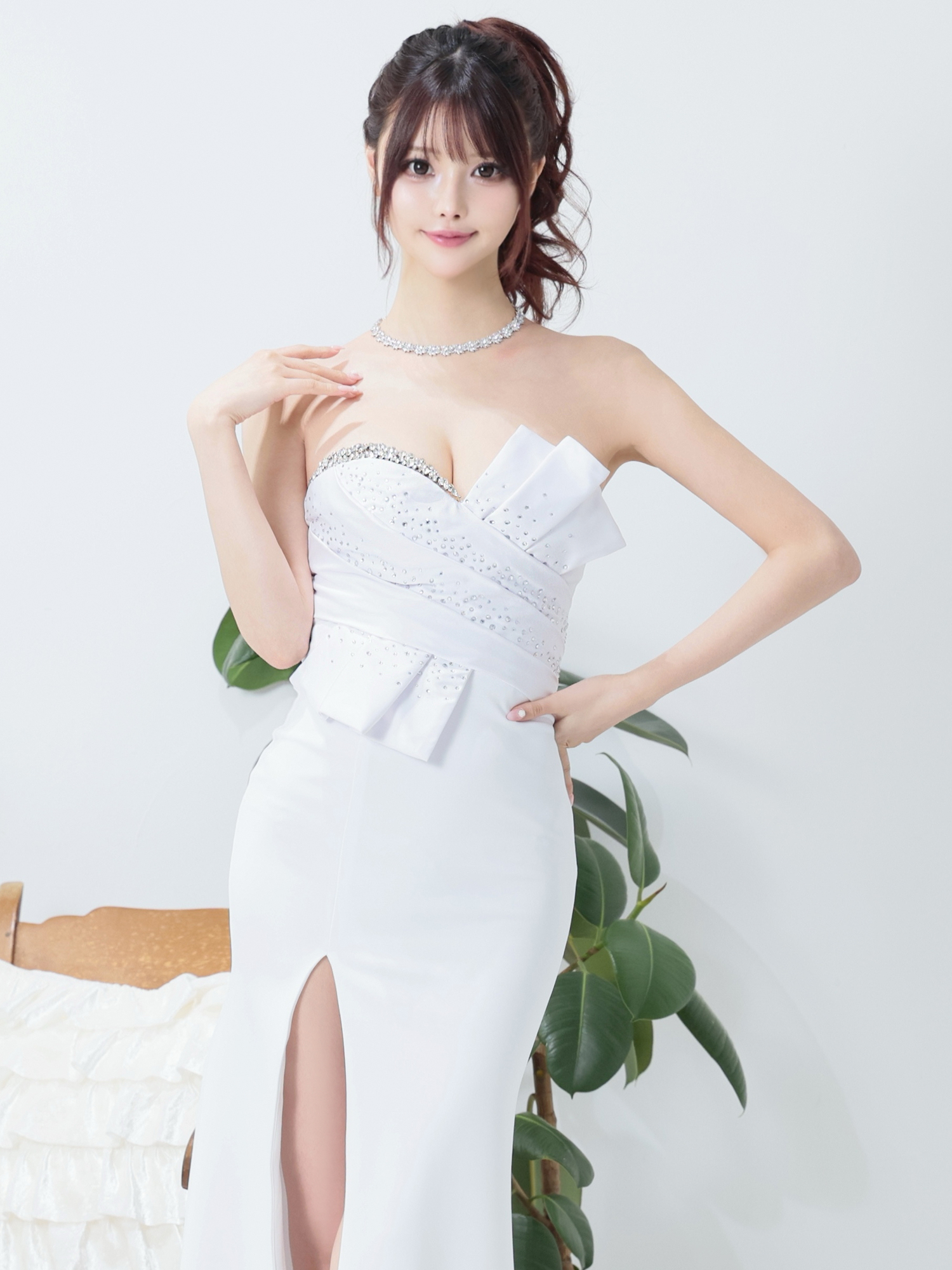 ANGEL R/エンジェルアール】ベアトップ/ フロントビジュー/ サテン