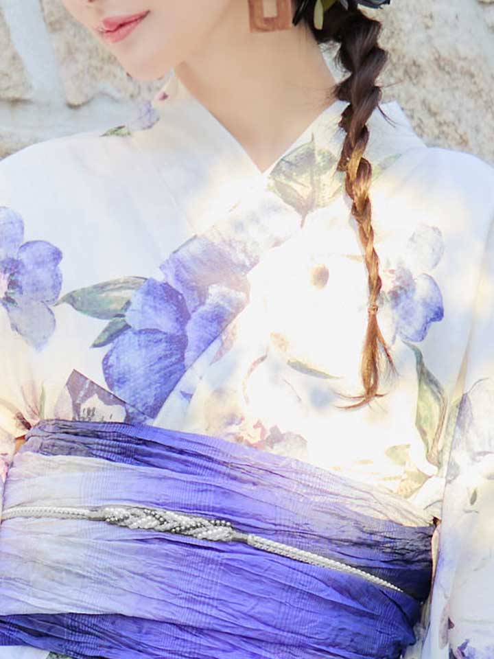 即日発送！】【浴衣】白地に水彩牡丹のクラシック浴衣 【浴衣3点