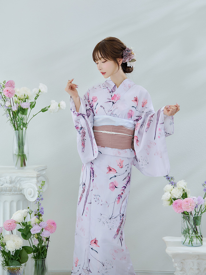 即日発送】【Riuコラボ】ボタニカルフラワーと蝶々の浴衣【浴衣3点