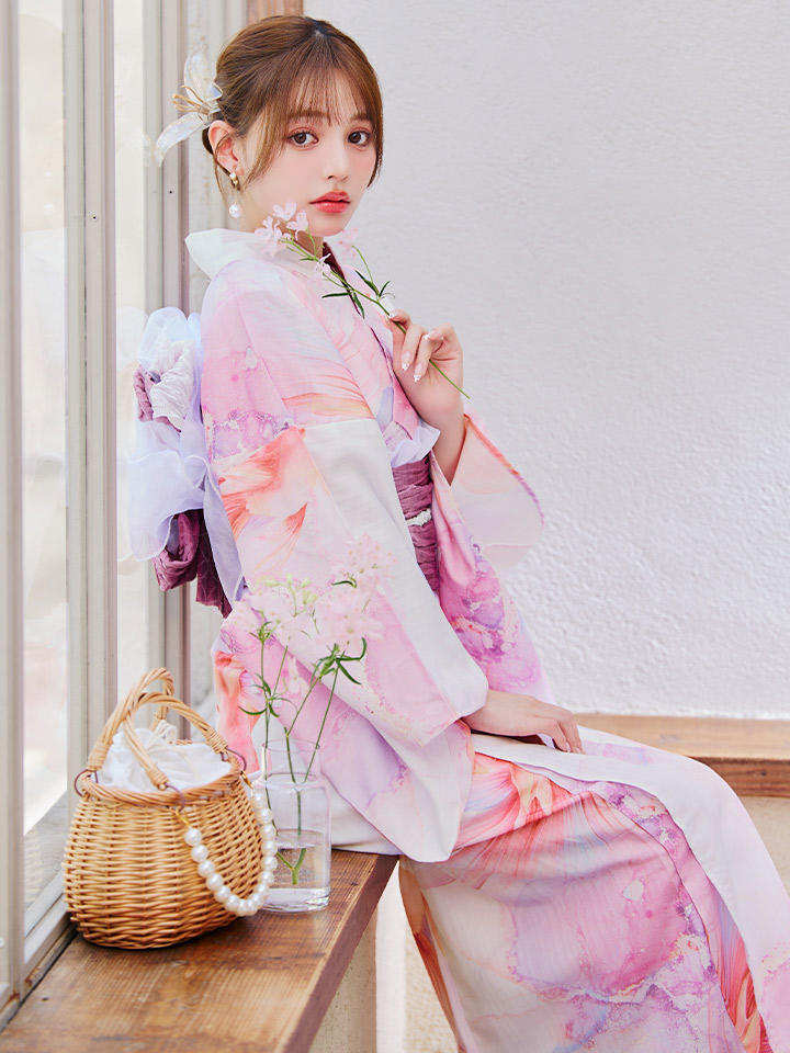 即日発送】ニュアンスピンク金魚浴衣【浴衣3点セット 浴衣/帯/下駄