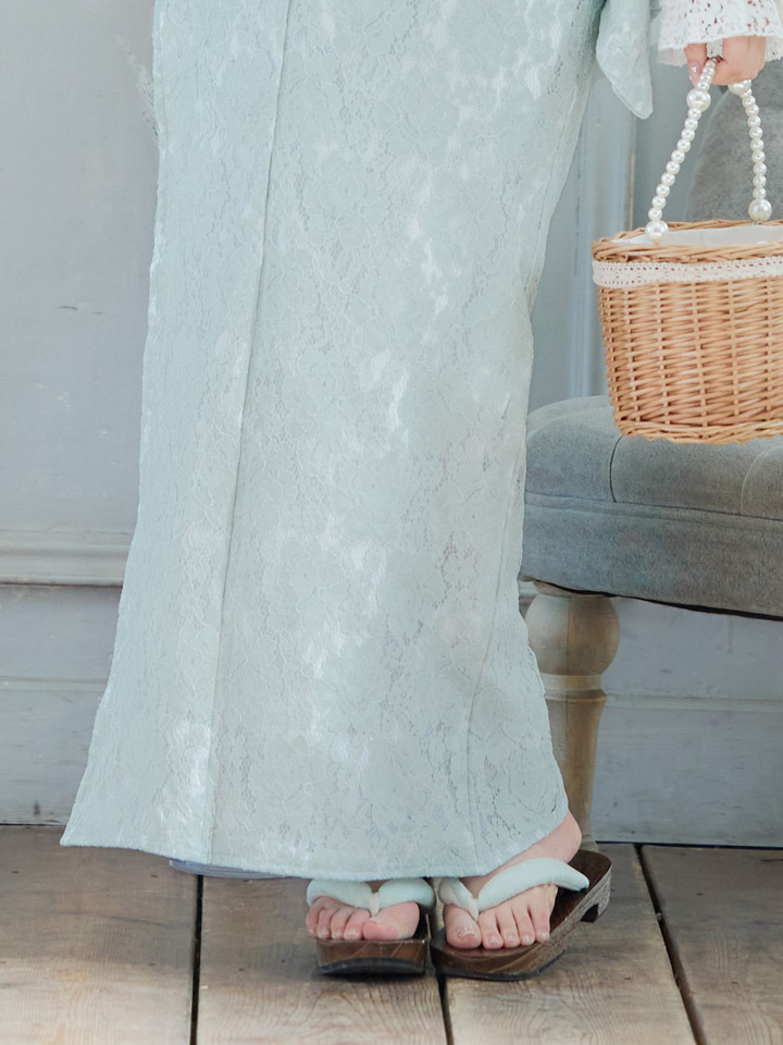 即日発送】ダスティーミントのレース浴衣【浴衣3点セット 浴衣/帯