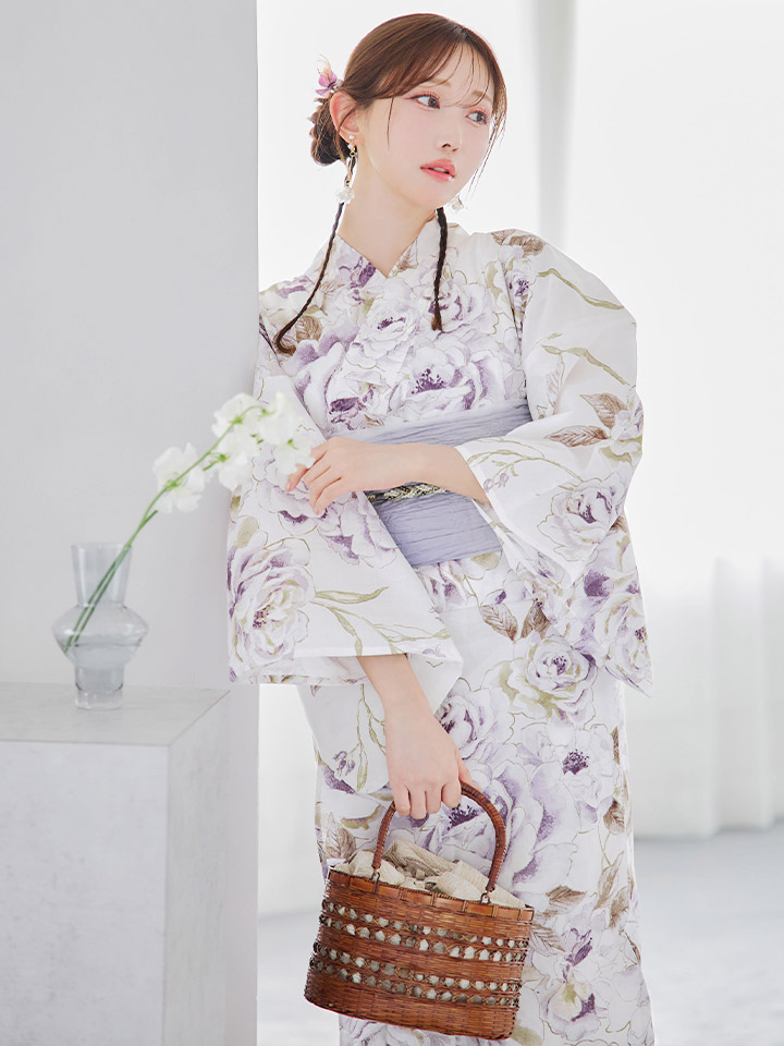 即日発送】藤霞のアンティークローズ浴衣【浴衣3点セット 浴衣/帯