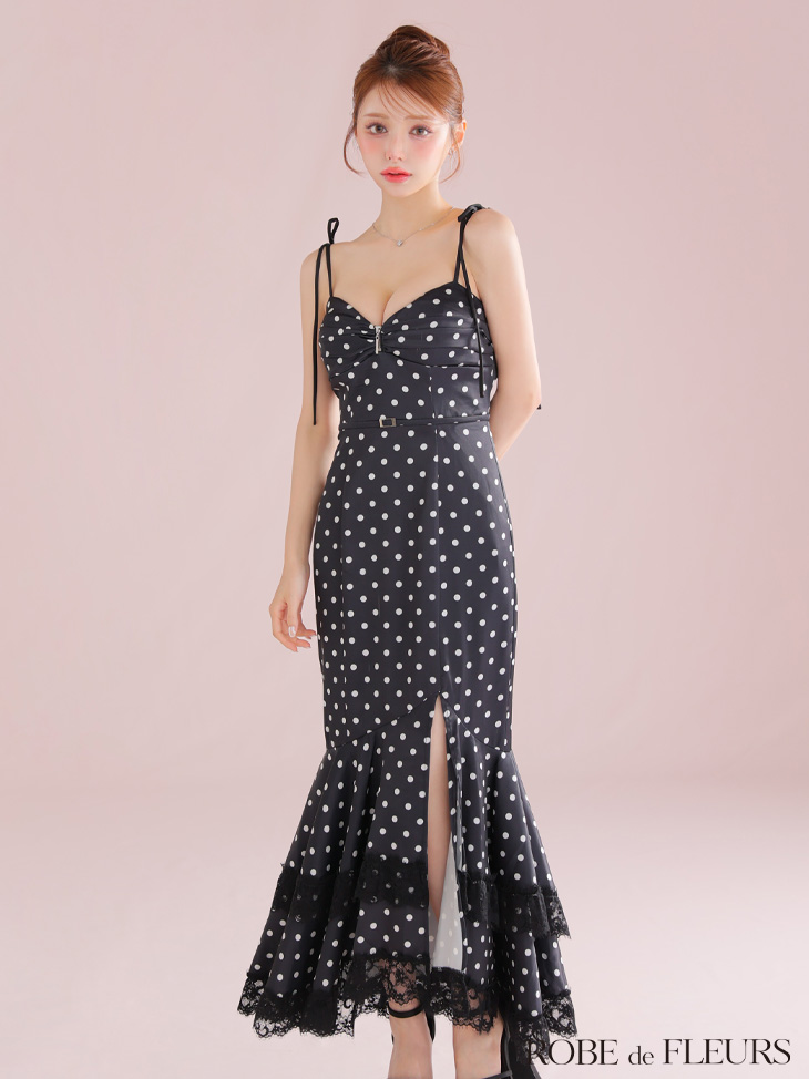 Lサイズあり【ROBE de FLEURS/ローブドフルール】ドット/ サテン