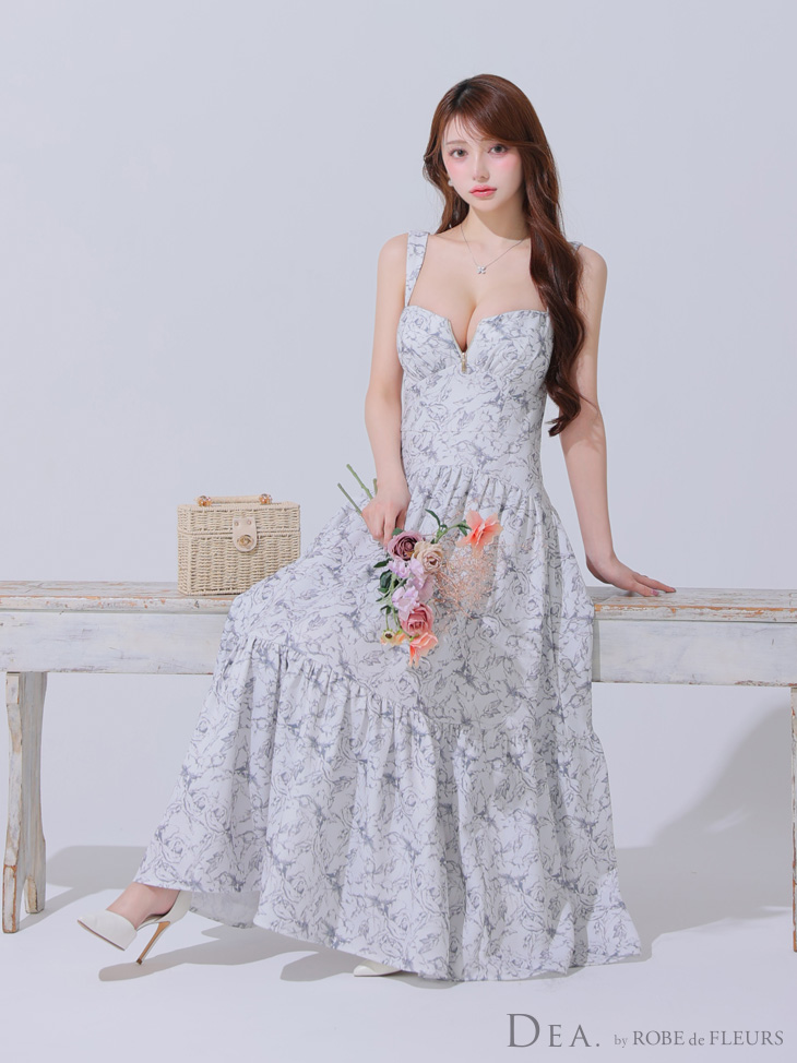 Lサイズあり【DEA./ディア】花柄バストジップ/ フレア/ ロング