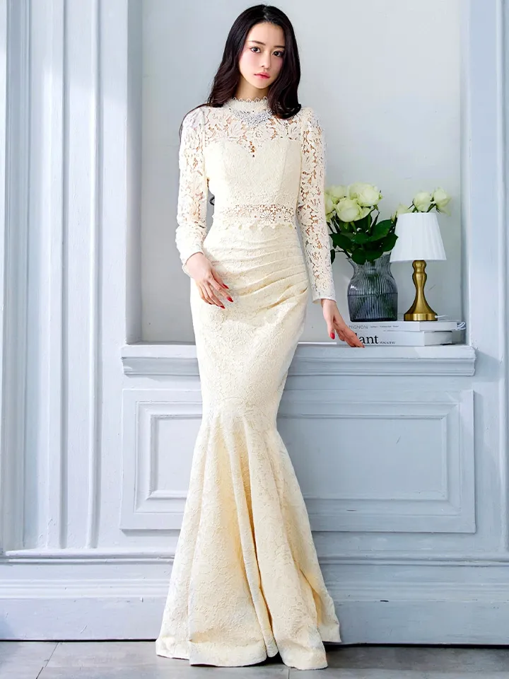 UNA VALERIE / ウナヴァレリェ】総レース/ ハイネック/ マーメイド