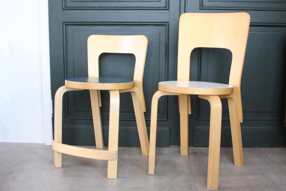 北欧ビンテージ家具/アルヴァ・アアルト/チェア65/ナチュラル×ネイビー