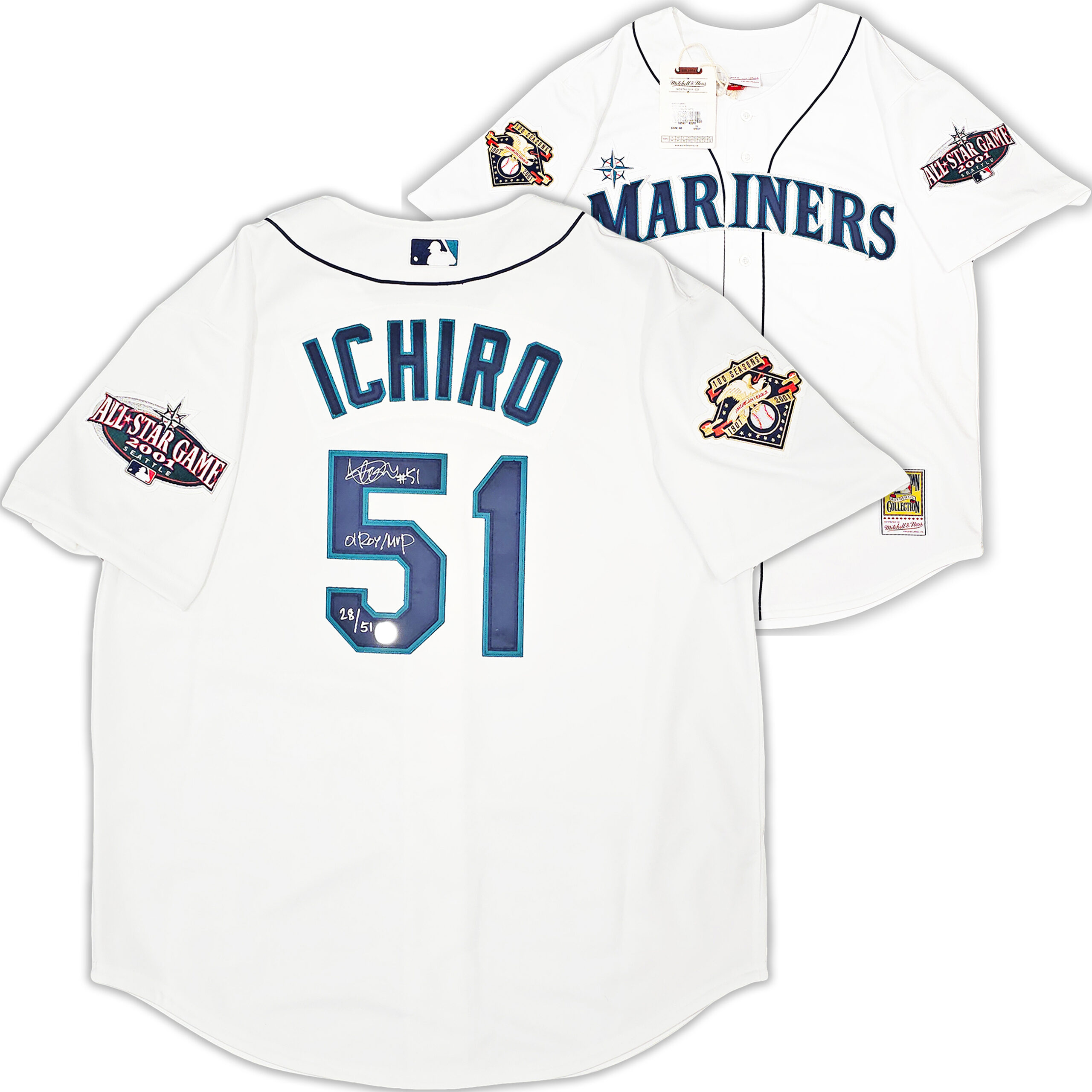 イチロー直筆サイン#51背番号&01 ROY/MVP書き込み入り SEATTLE