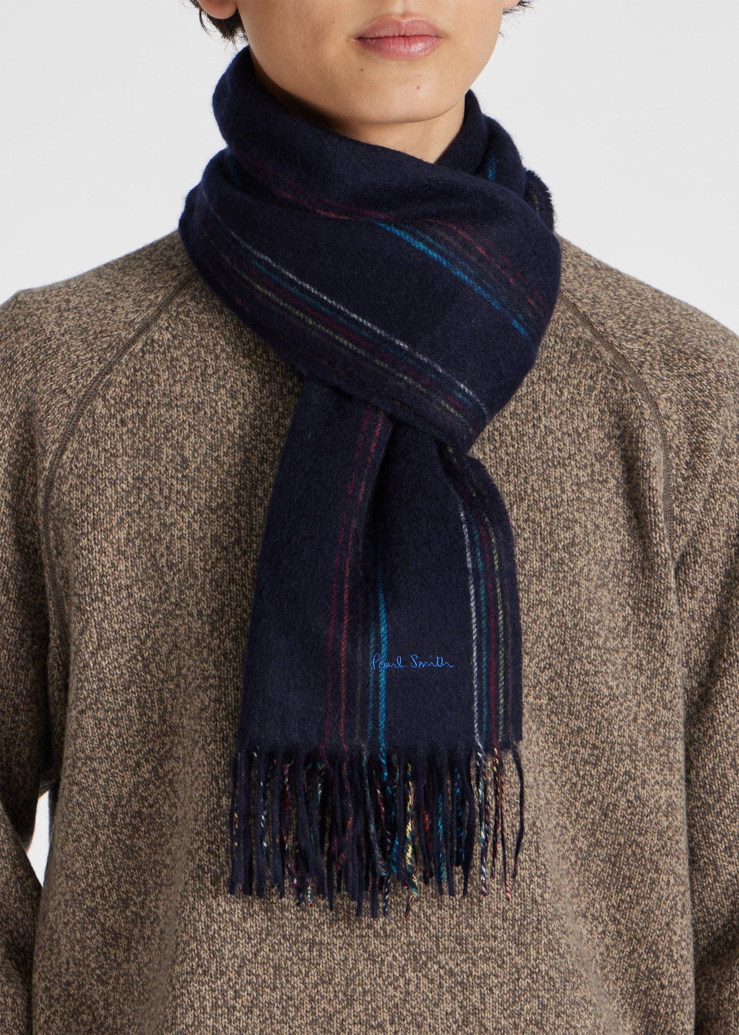ランダムストライプ カシミヤ マフラー（ネイビー） ｜ポール・スミス