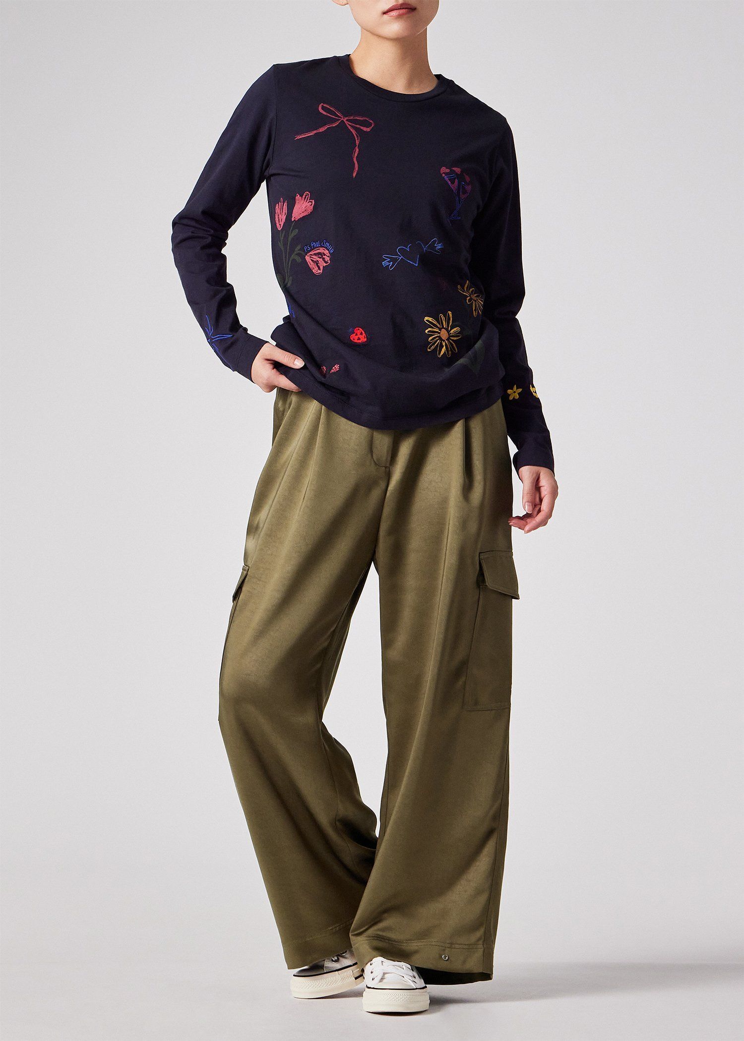 ウィメンズ サテン ミリタリー カーゴパンツ（カーキ） ｜ポール・スミス