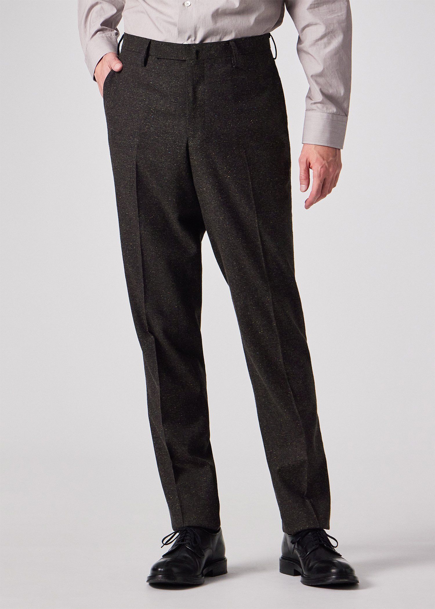 ウールシルク カラーネップツィード テーパード トラウザーズ（ダーク
