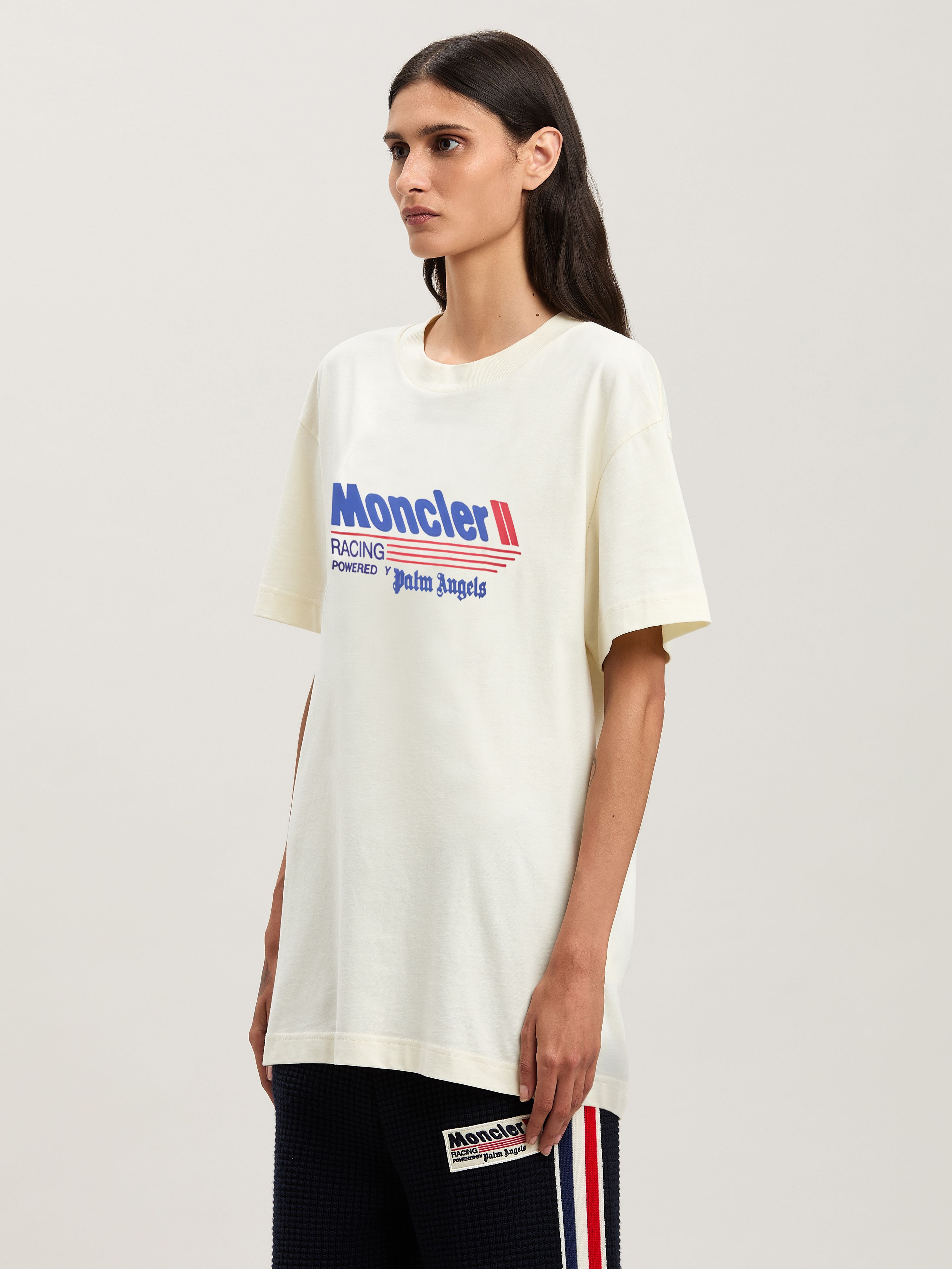 PAXMONCLER_SS LOGO T-SHIRT in WHITE - BLUE | Palm Angels®