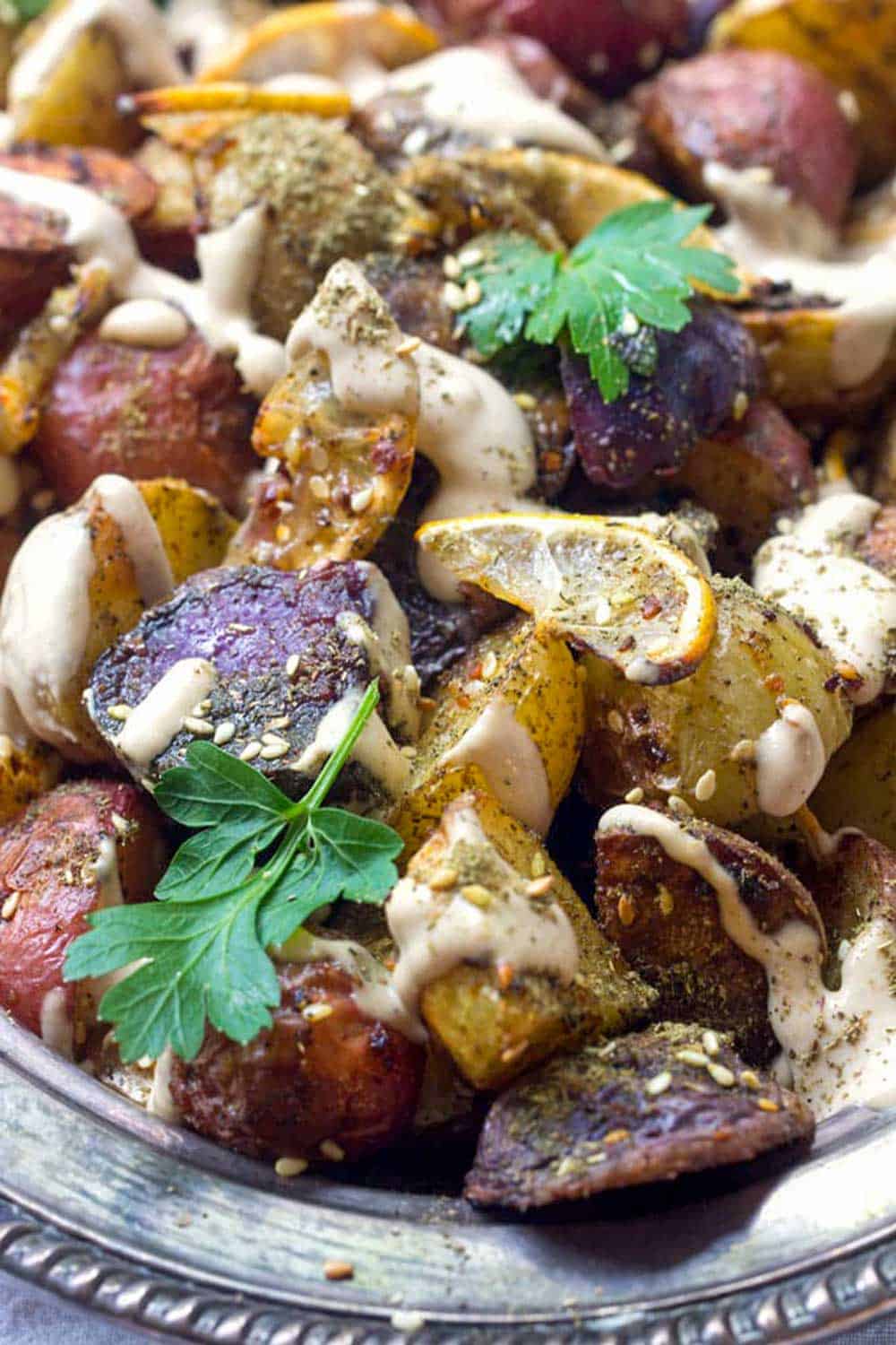 Spicy Rainbow Roasted Potatoes with Za'atar l Panning The Globe