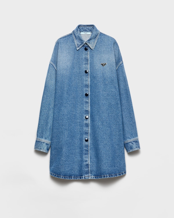 Mid Blue Oversized Organic Denim Shirt | PRADA
