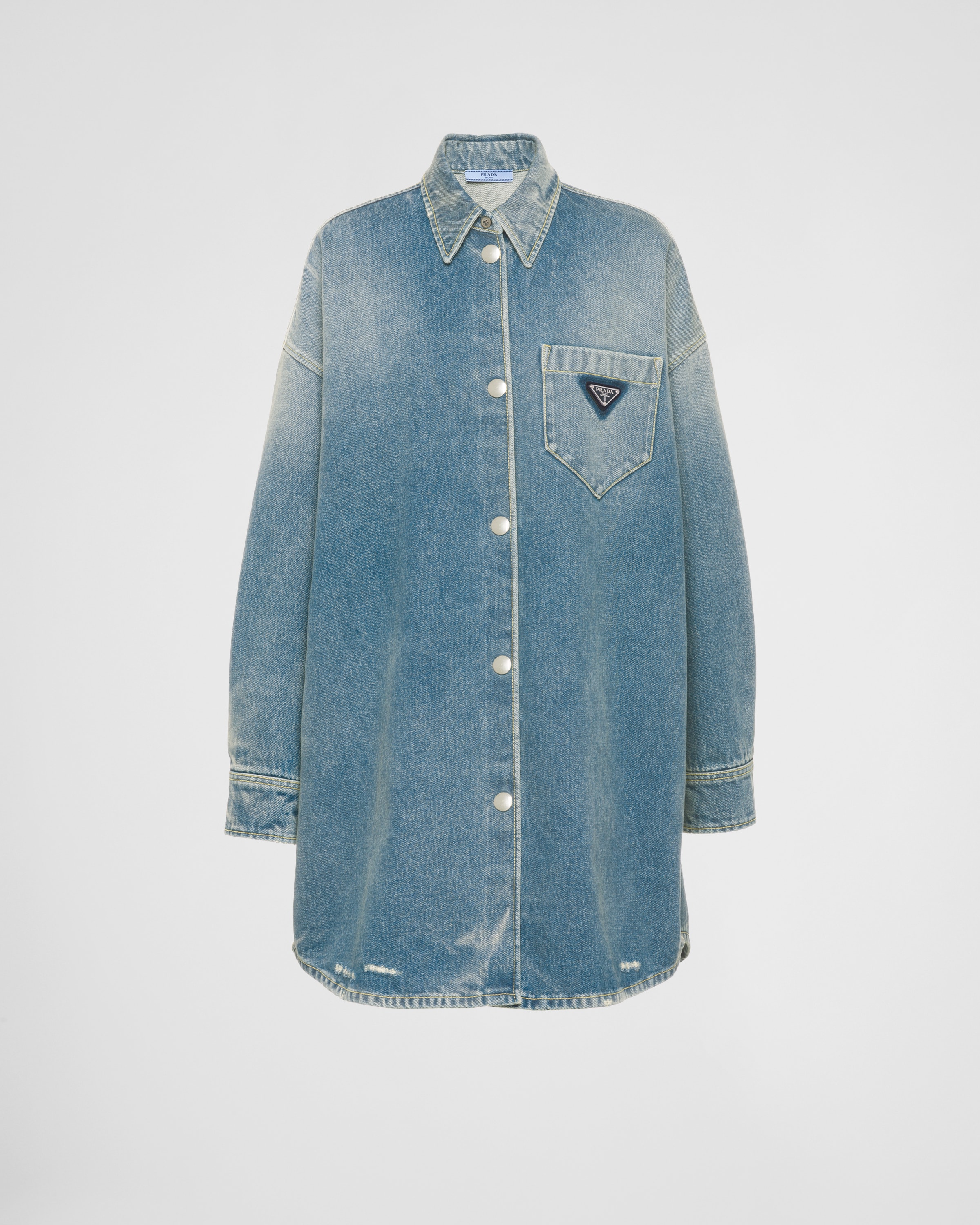 Mid Blue Oversized Organic Denim Shirt | PRADA