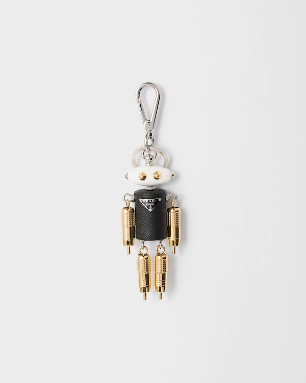Begonia Pink Robot Saffiano Leather Key Ring Charm | PRADA