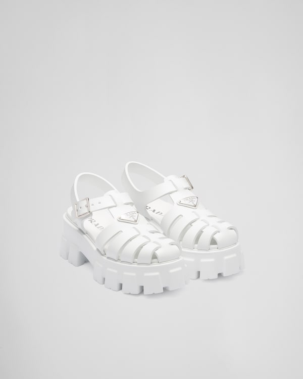 White Rubber Monolith Sandals | PRADA