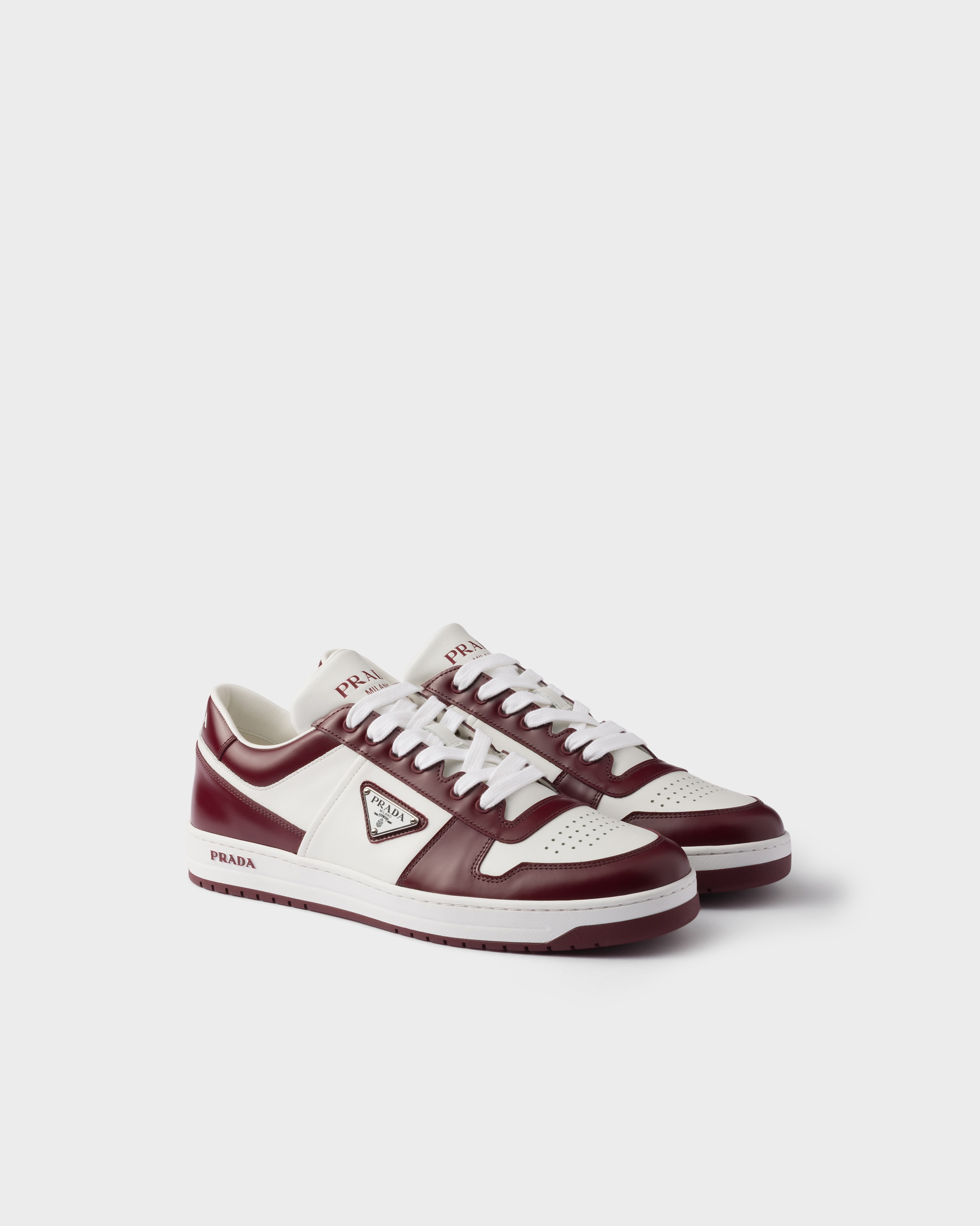 White/burgundy Downtown Leather Sneakers | PRADA
