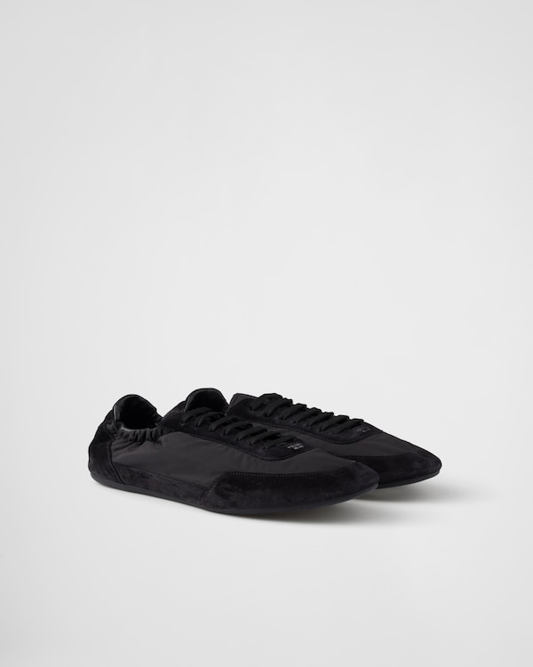 Black Collapse Re-nylon And Suede Elasticized Sneakers | PRADA