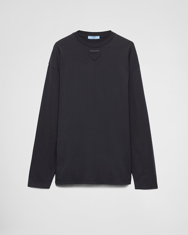 Lead Gray Long-sleeved Jersey T-shirt | PRADA