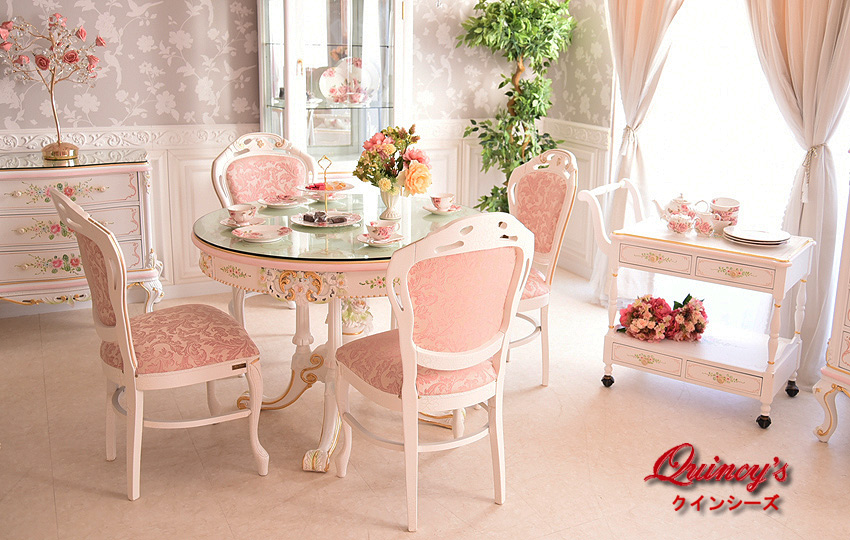 送料無料！【5664】ロココ調ダイニング5点セット 110cm円形 ※カラー2色