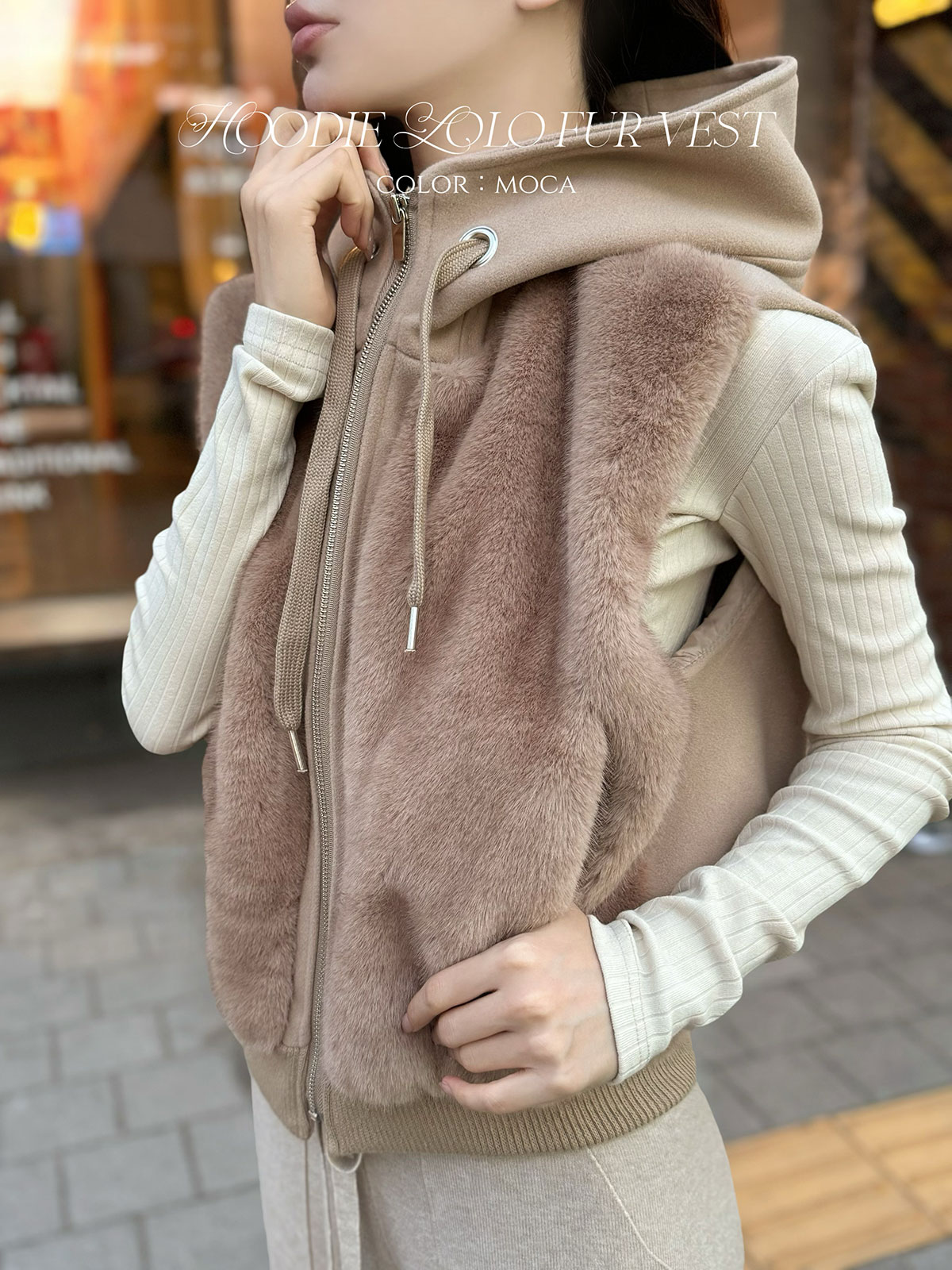 クン フーディーLoroファーベスト カラー:モカ、アイボリー