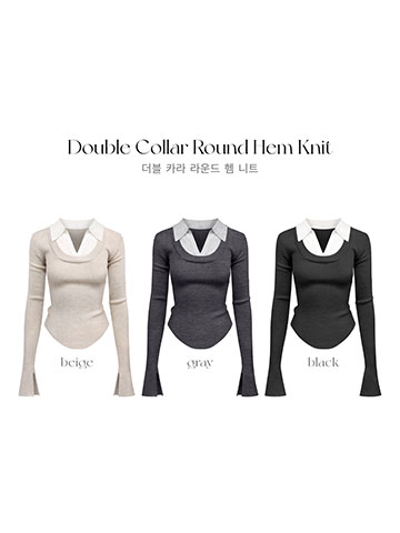 クン ダブルカラーラウンドヘムknit カラー:ブラック、グレー、ベージュ