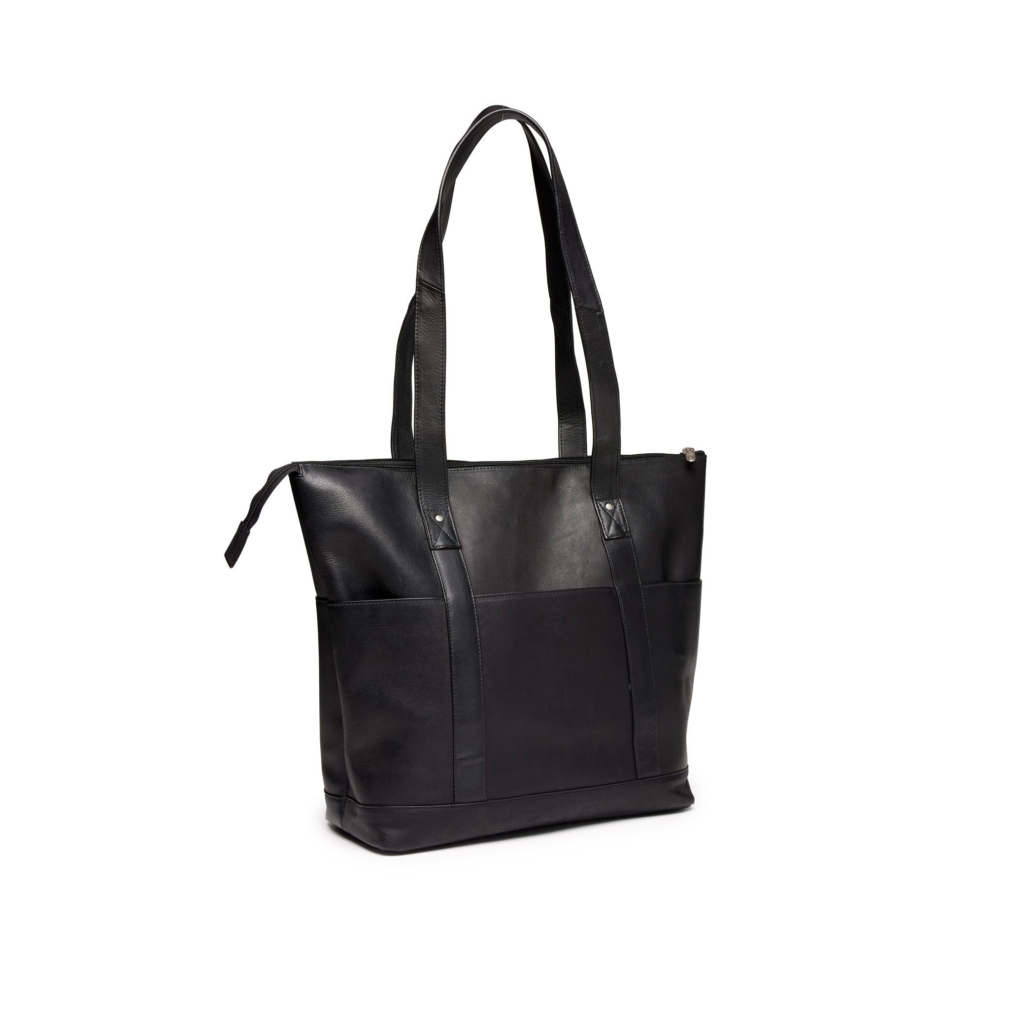 Large Multi-Pocket Tote- Black: Organized Leather Carryall