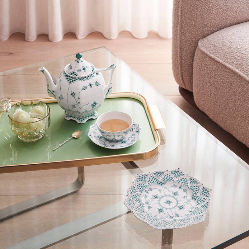 エメラルドグリーンフルーテッド フルレース プレート ダブルレース