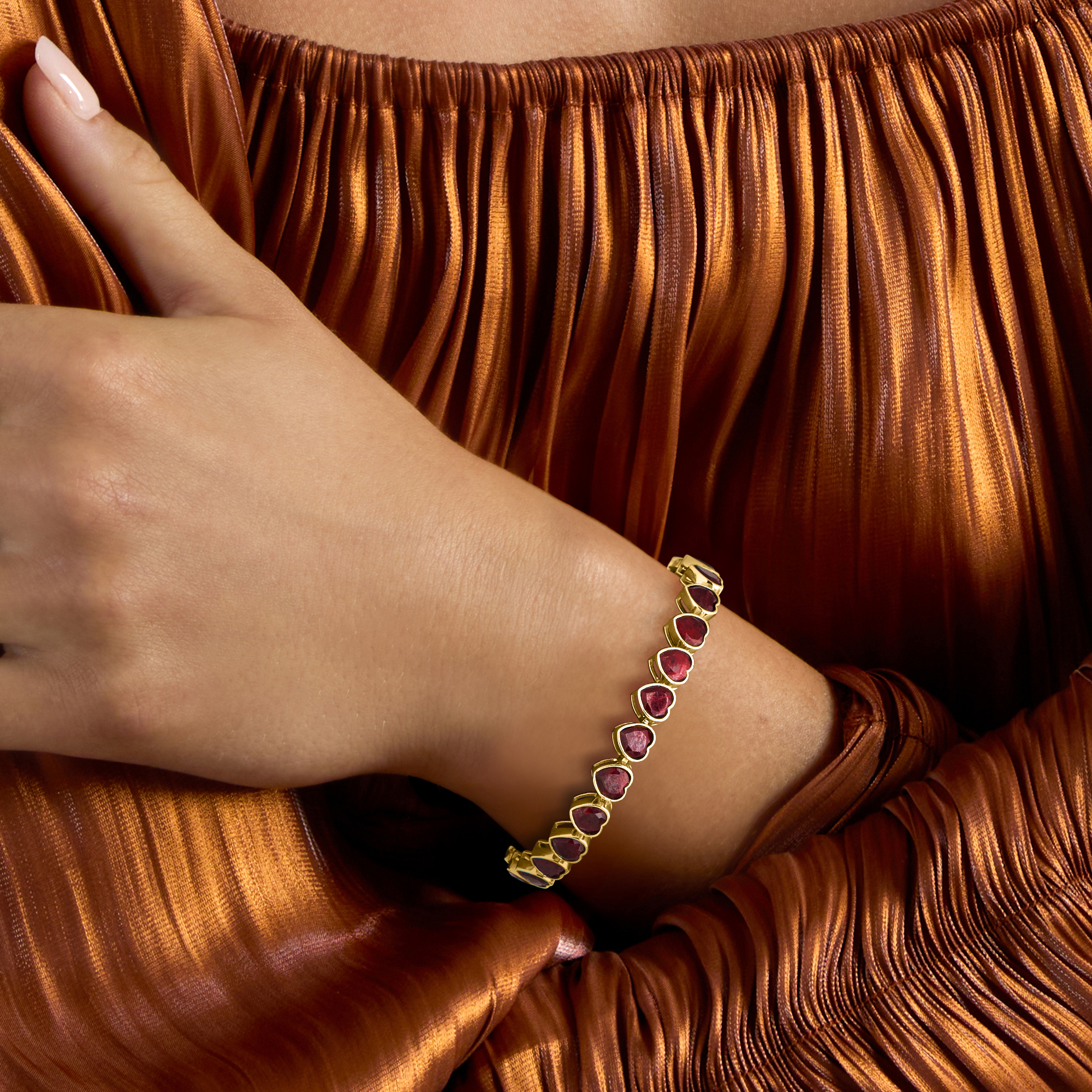 18.00 ct. t.w. Ruby Heart Tennis Bracelet in 18kt Gold Over