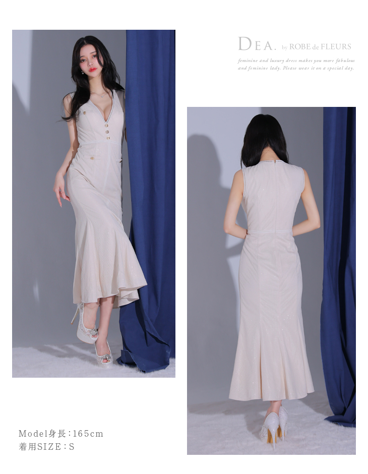 Lサイズあり】ゴールドボタンサマーラメロングキャバドレス(DE3720)