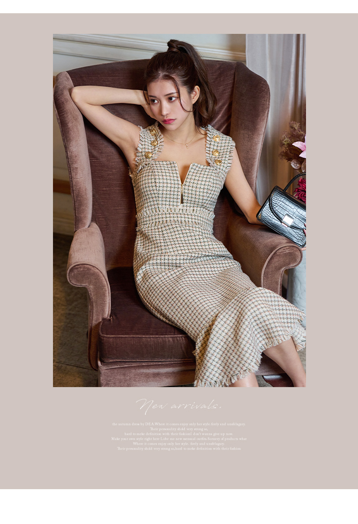 XS~Lサイズあり】ゴールドボタンxスプリングツイードロングキャバ