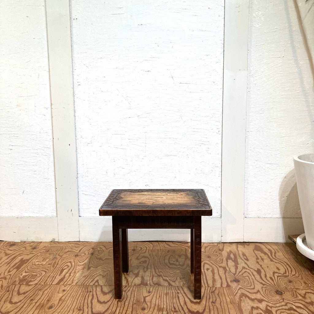 軽井沢彫り サイドテーブル スツール 中古 桜 彫刻 花台 ディスプレイ