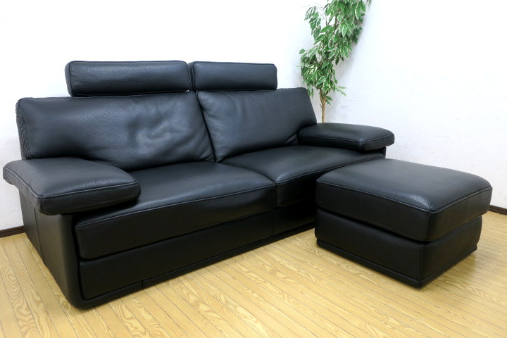 KELVIN GIORMANI/ケルビン・ジョルマーニ 黒総革 2人掛けワイドソファ