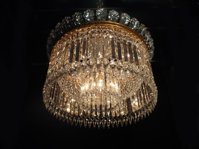 フランス製バカラガラスクリノリンシャンデリア円形9灯（ブロンズ＋